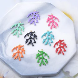 6pcs  Copper Enamel Coral Charms Two-sided Dripping oil  Pendant DIY Jewelry Necklace Bag Accessories