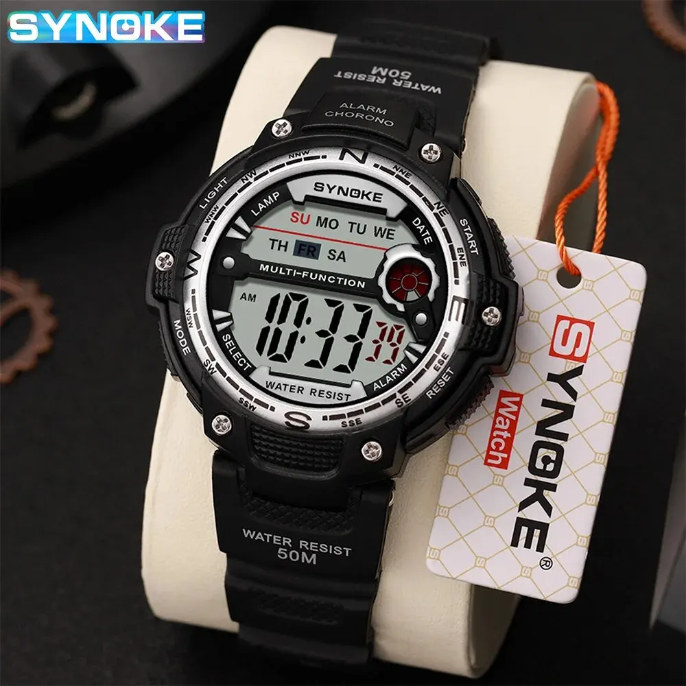 SYNOKE Watch Outdoor Sports Multifunctional Waterproof Shock Resistant Large Screen Display Luminous LED Digital Watch For Men