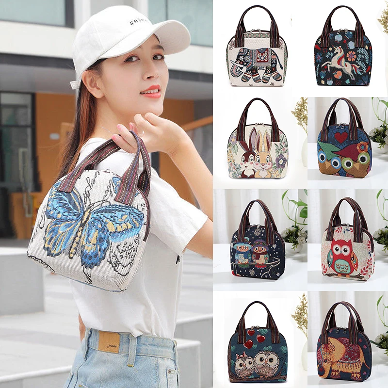 

Durable Canvas Small Shell Bag, Women's Handbag with Animal Pattern, Butterfly, Owl, Elephant, Rabbit, Flying Horse