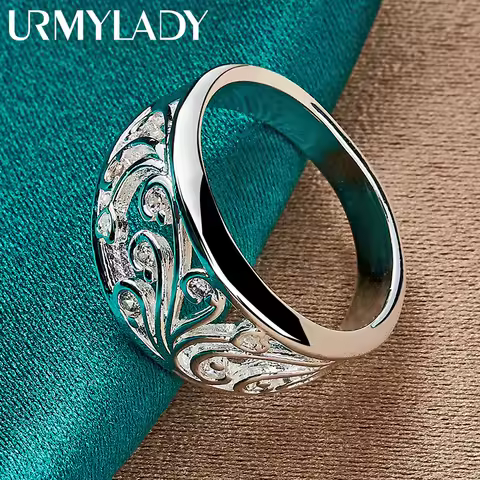 URMYLADY 925 Sterling Silver Hollow Flower AAA Zircon Charm 7-10# Ring For Women Wedding Engagement Fashion Jewellery