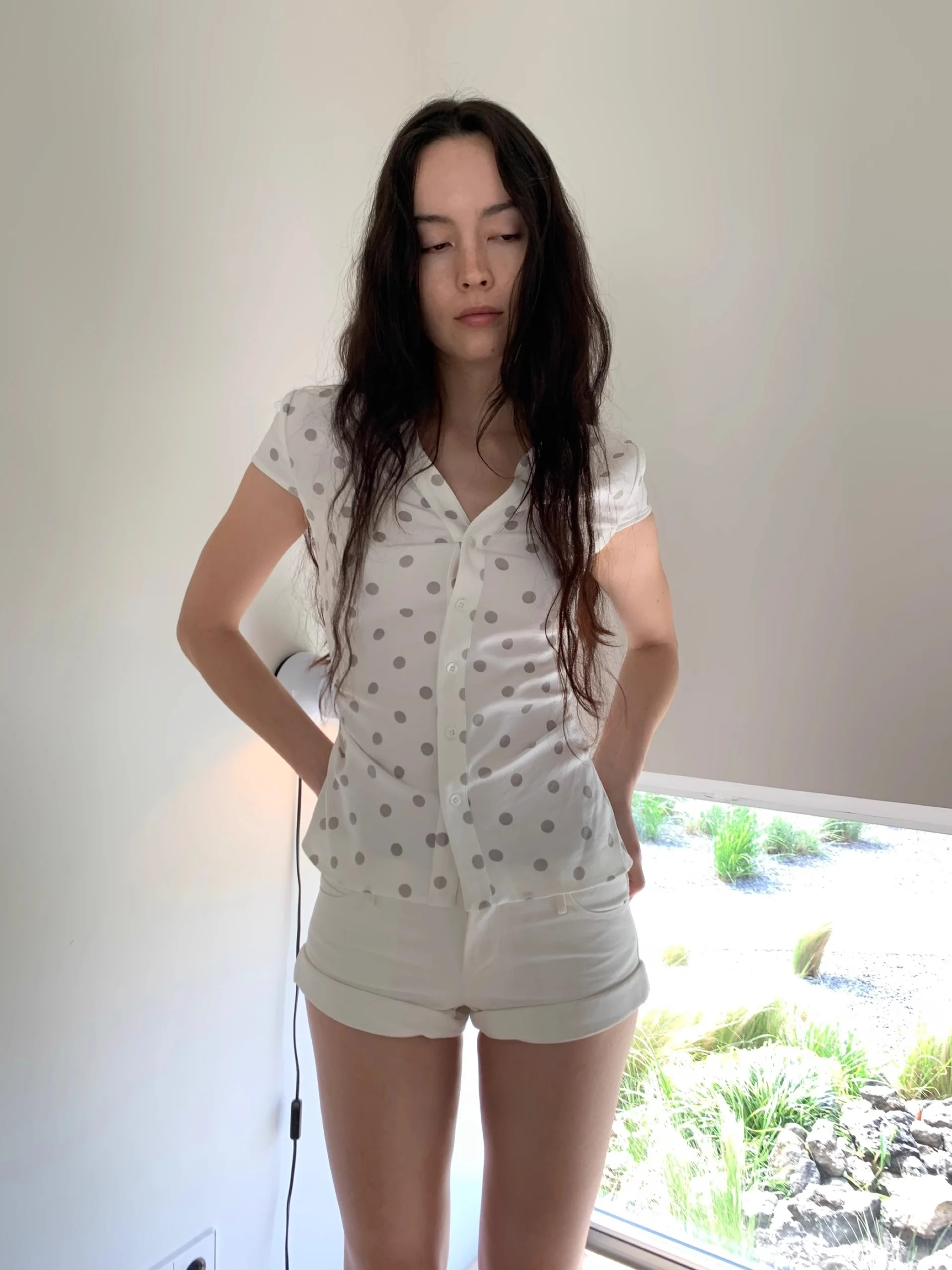 

Original Minnixi Summer New Polka Dot Print Bubble Sve ort Sve Women's irt Pleated Waist in Commuting Sle Polyest...