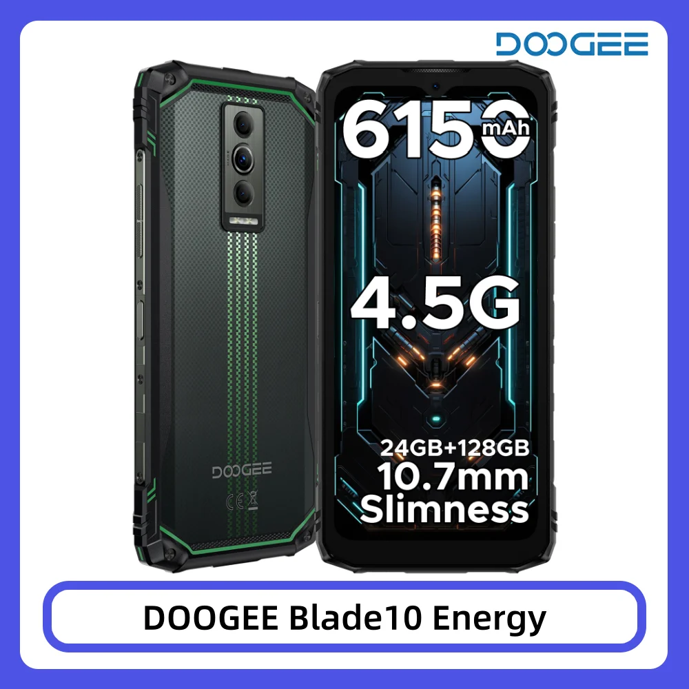 DOOGEE Blade10 Energy Rugged Phone 24GB+128GB Ultra-thin Android 15 6150mAh Battery 6.56'' Screen Widevine L1 Smartphone