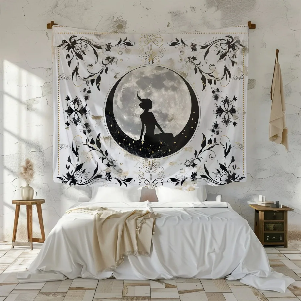 VIKAMA Platinum Silver Moon God Tapestry Light Luxury Retro Tarot Style Living Room Decoration Home Decoration