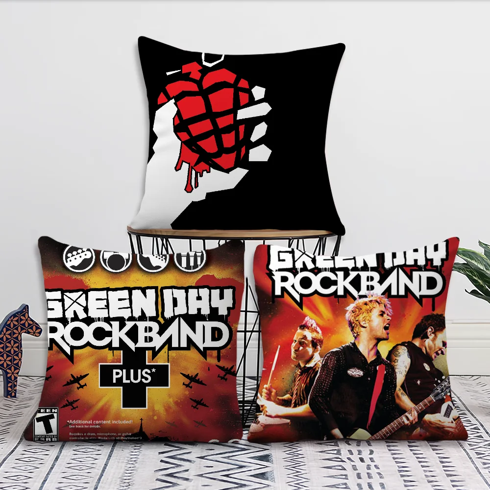 R-Rock Band Greens Day Pillow Case Square Cushion Room Bedroom Headboard Sofa Living Backrest Car Accessories Nap Time