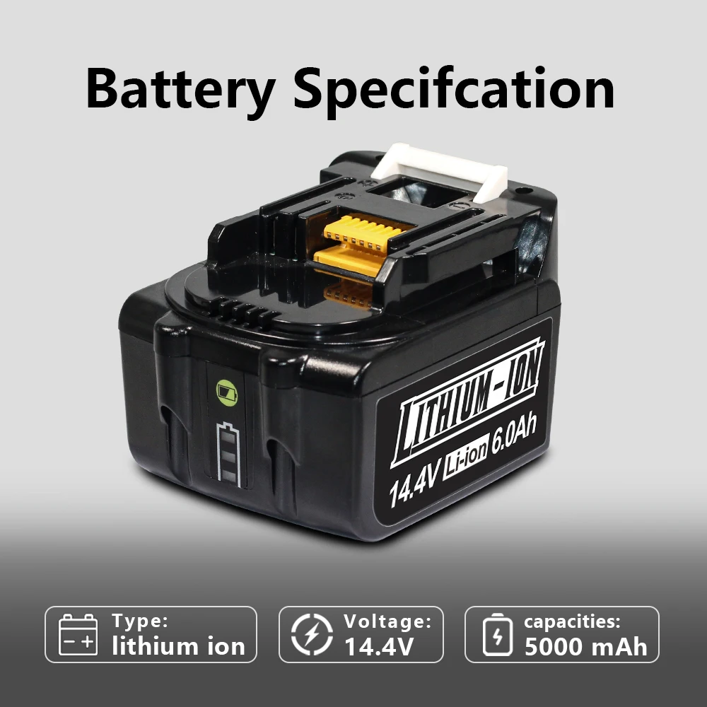 

ДЛЯ Makita 14,4 В, аккумулятор 6 Ач, литий-ионный аккумулятор для электроинструмента BL1460 BL1430 1415 194066-1
