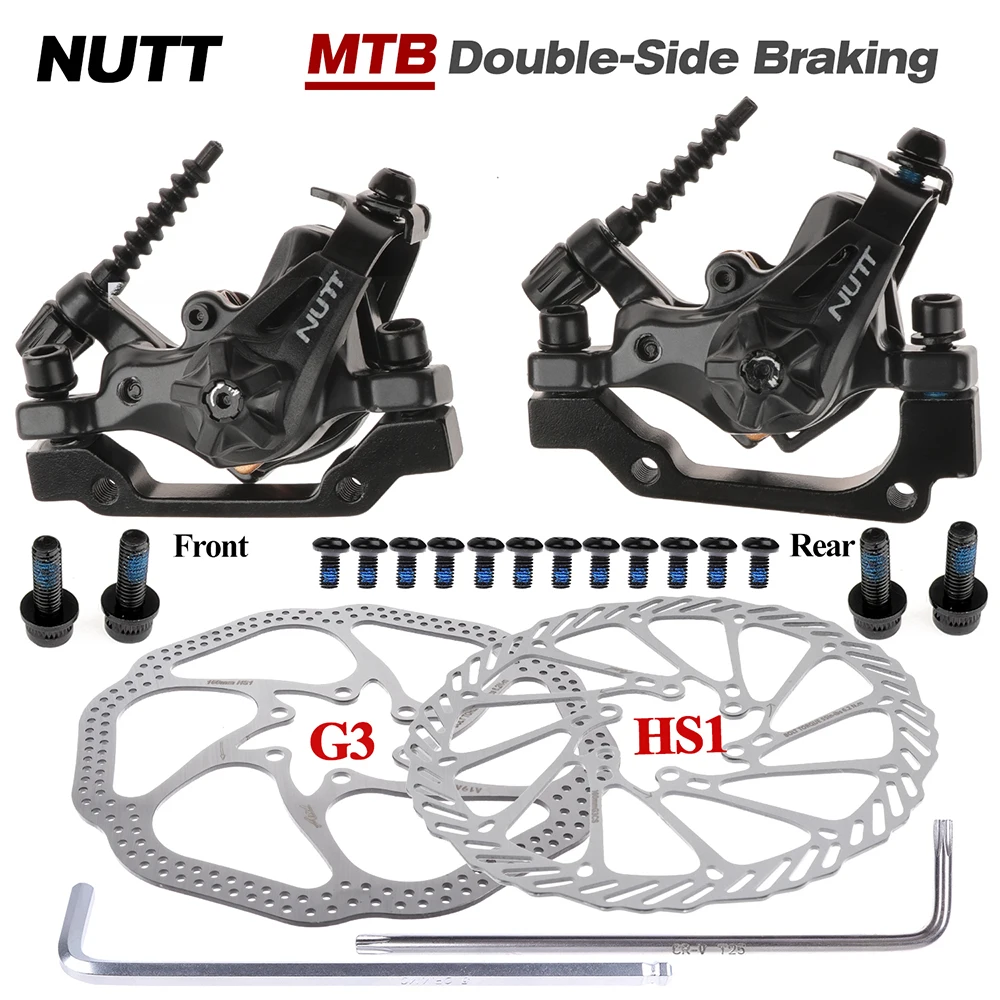 

NUTT MTB Bike Alloy Mechanical Disc Brake Bilateral 160 180 MM Calipers Rotor Set BMX Scooter Front Rear Mountain Bicycle Parts