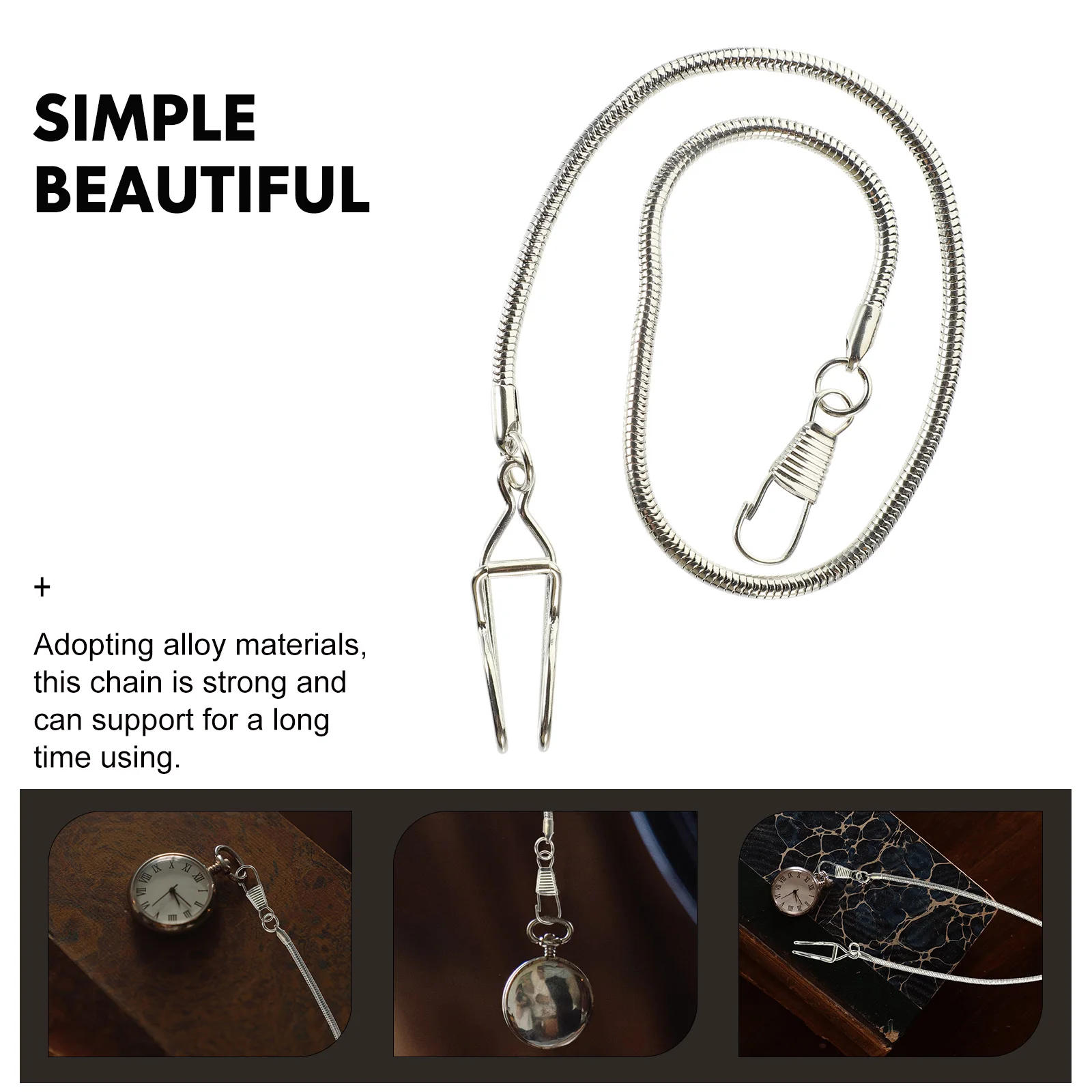 

Metal Alloy Pocket Watch Pocket Chain Decor Clip-on Vintage Design Silver Snake Chain Accessories for Jeans Vest