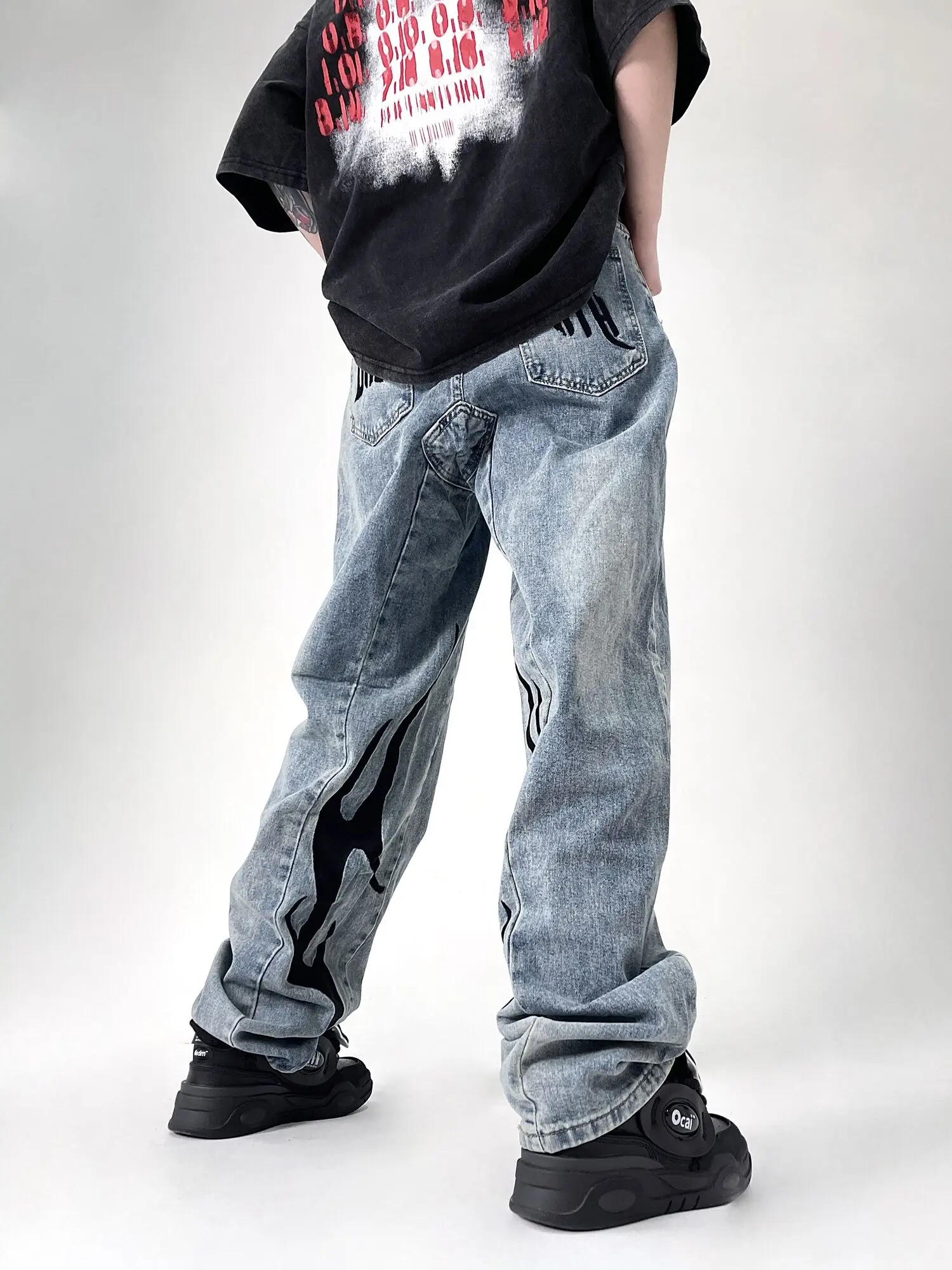 

2024 EAT Trendy Brand Wash Embroidered Jeans for Men's Straight Sleeve Loose and Versatile 2023 Spring and Autumn Street Pants