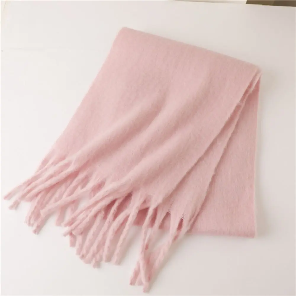 New Mohair Women Scarf Female Winter Warm Thickened Solid Color Long Scarves Soft Coarse Braid Tassel Shawl Viscose Wrap Shawls