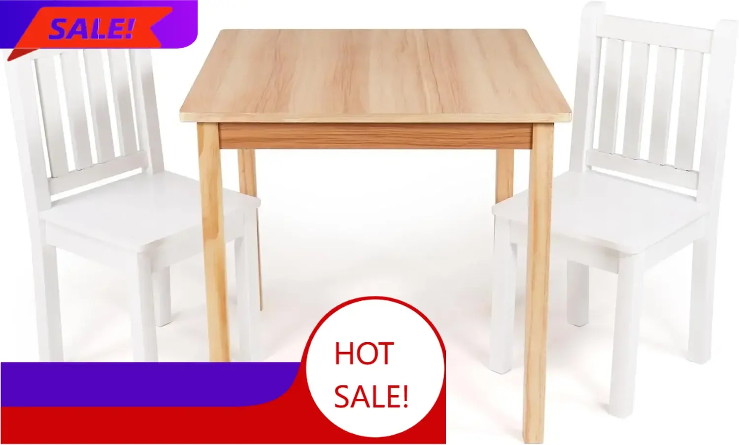 

Бестселлер! Горячее предложение! Детский деревянный стол и 2 стула, натуральный цвет и белый - квадратный набор стола и стульев для детей