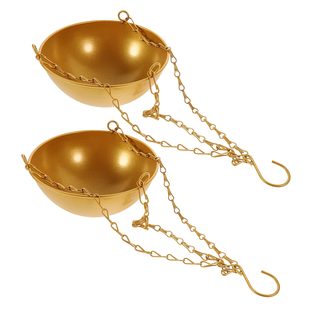 

2pcs Hanging Flower Pots Gold Decorative Planters Space-Saving Suspended Design Durable Plastic Pot Baskets Hydroponic Succulent