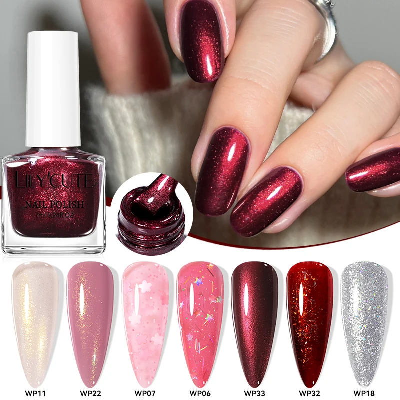 طلاء أظافر لامع مائي 7 مل من LILYCUTE يدوم طويلاً، سريع الجفاف، لا حاجة إلى مصباح لعلاج مستلزمات الأظافر لتقليم الأظافر