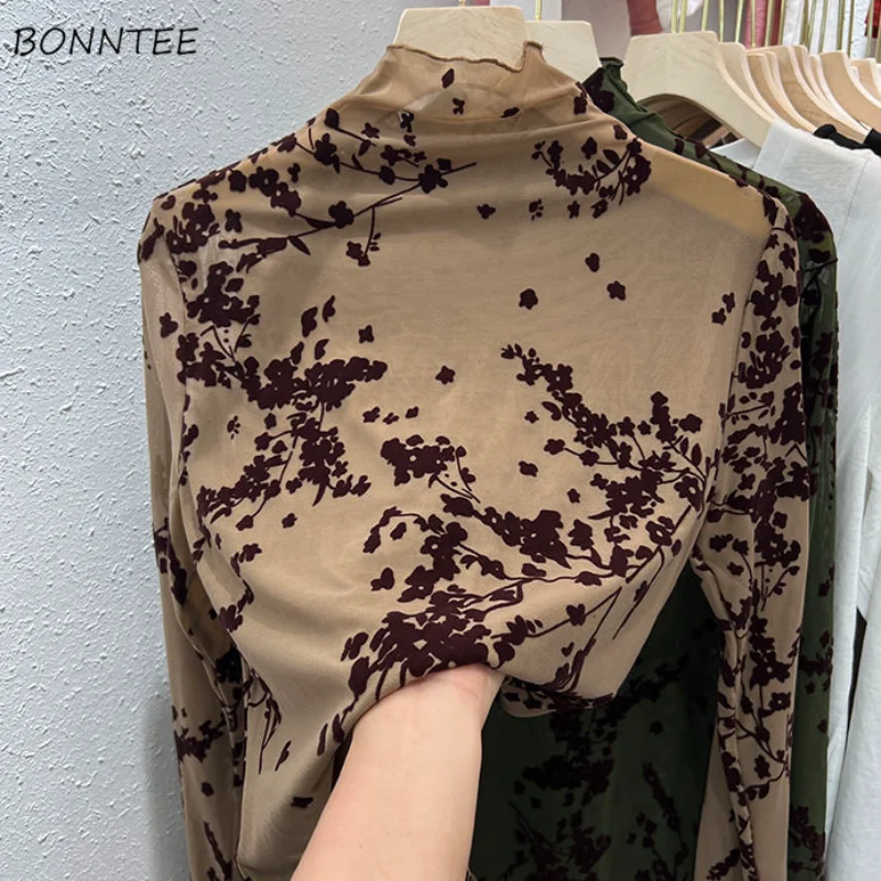 Blouses Women Hot Sale Thin Inside Autumn Vintage Korean Style Long Sleeve Simple Female Print Harajuku Tops Breathable Hipster