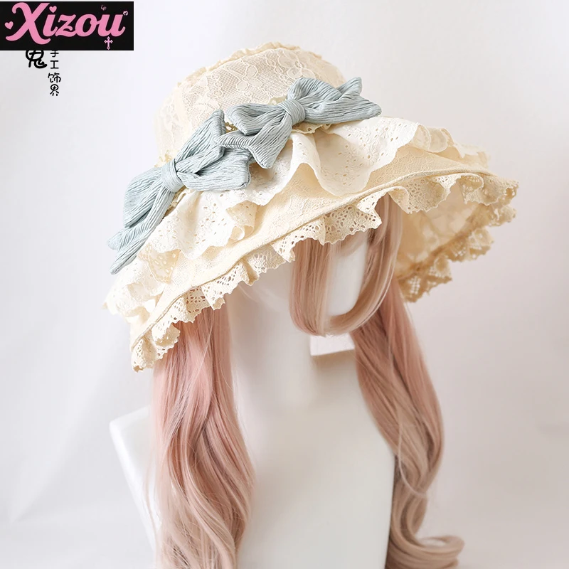 

Kawaii Doll Petit Lolita Elements Зонтик Шляпа Великолепная кружевная шляпа с бантом Мягкая солнцезащитная шляпа для девочек Солнцезащитные шляпы в стиле Лолиты для женщин