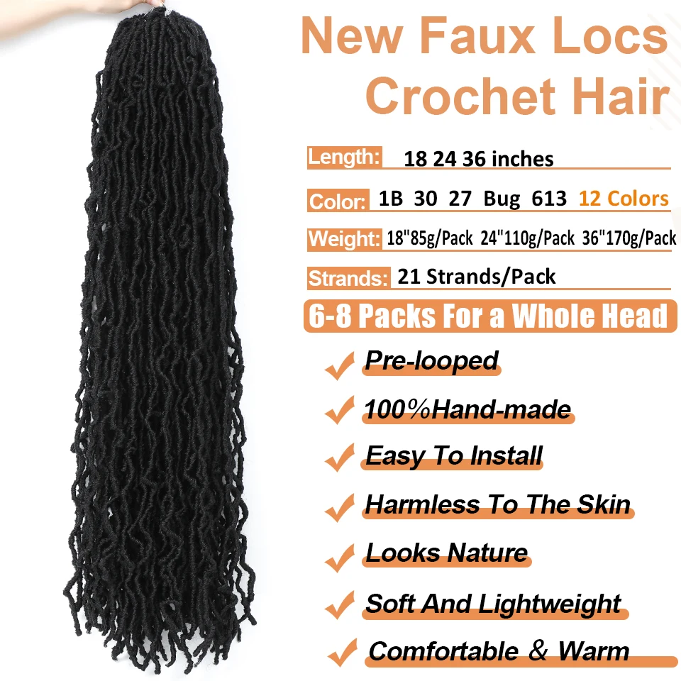 18 24 36 Inch Soft Locs Crochet Hair New Faux Locs Crochet Hair Pre Looped Synthetic Crochet Hair for Black Women 21Strands/Pack