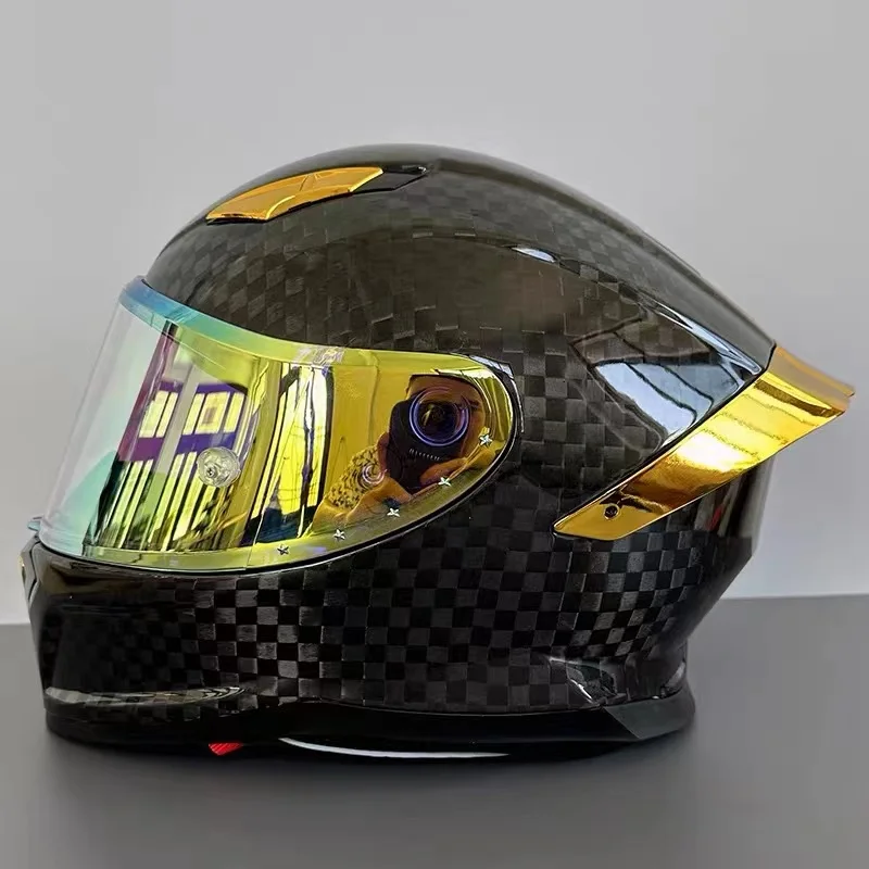 

Hot Sale Gold Visor 12K Carbon Fiber Motorcycle Helmet Full Face Helmet Motorcyclist Casco Moto Motocross Scooter Cycling Helmet