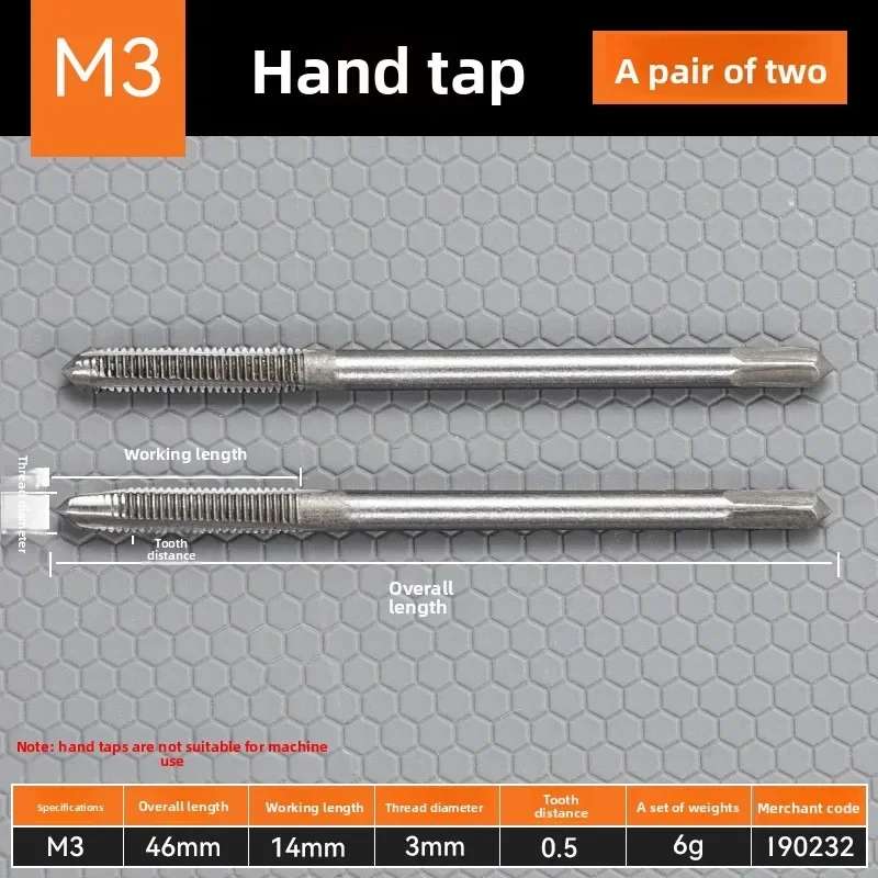Tap M3-M12 Bearing Steel Taper Hand Spiral Point Straight Fluted Screw Thread Hand Tool Metric Plug Taping Drill