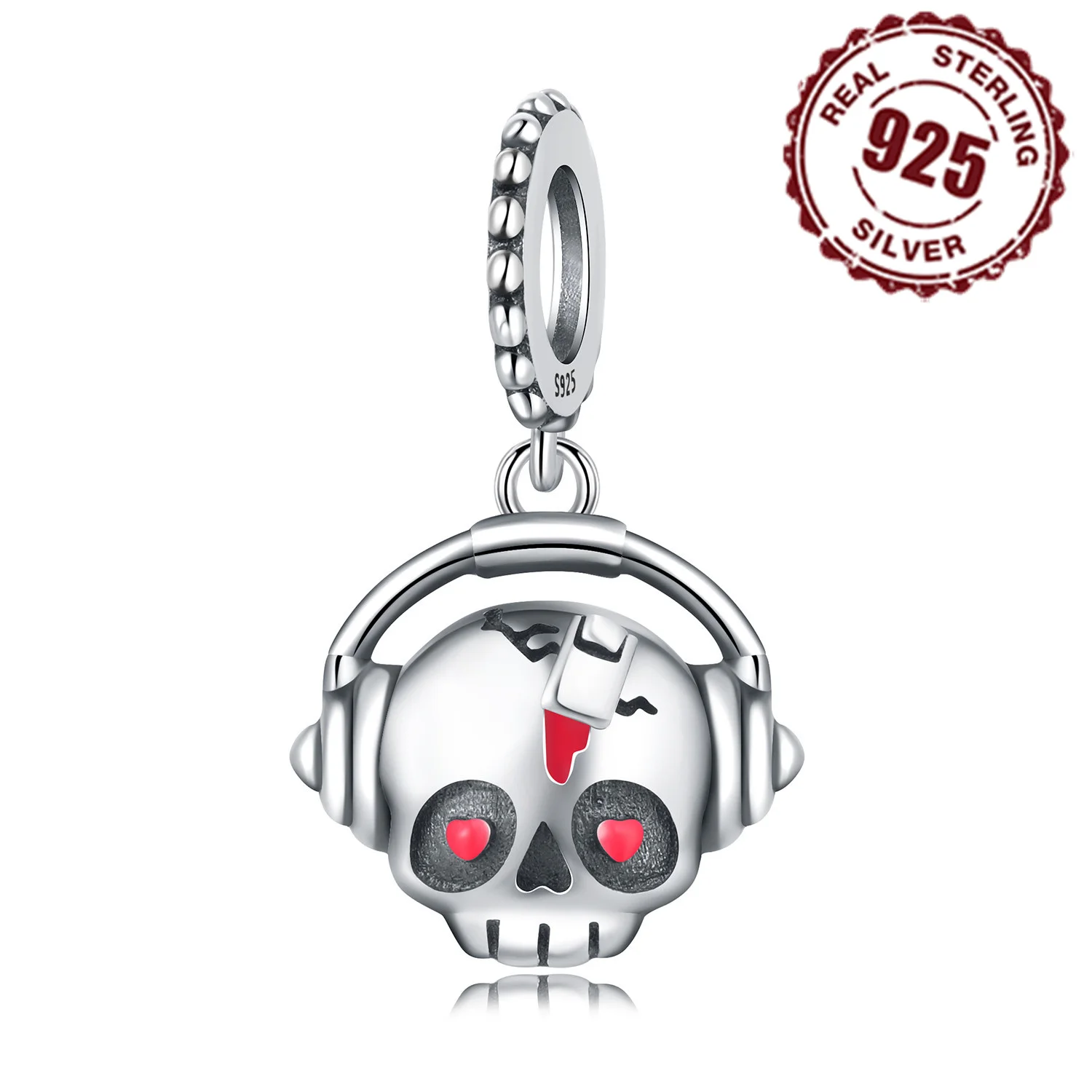 925 Sterling Silver Punk Vintage Skull Charm Bead Headset Pendant Fit Original Fine DIY Bracelet Jewelry Making Fine Gifts