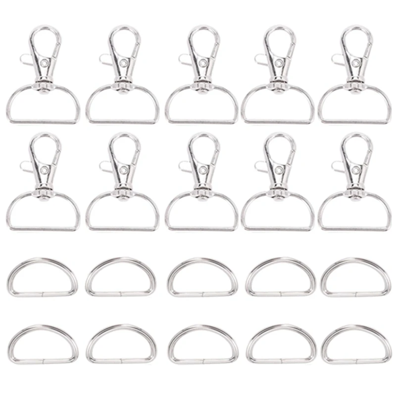 60Pcs Swivel Snap Hooks And D Rings For Lanyard And Sewing Projects (1 Inch Inside Width)