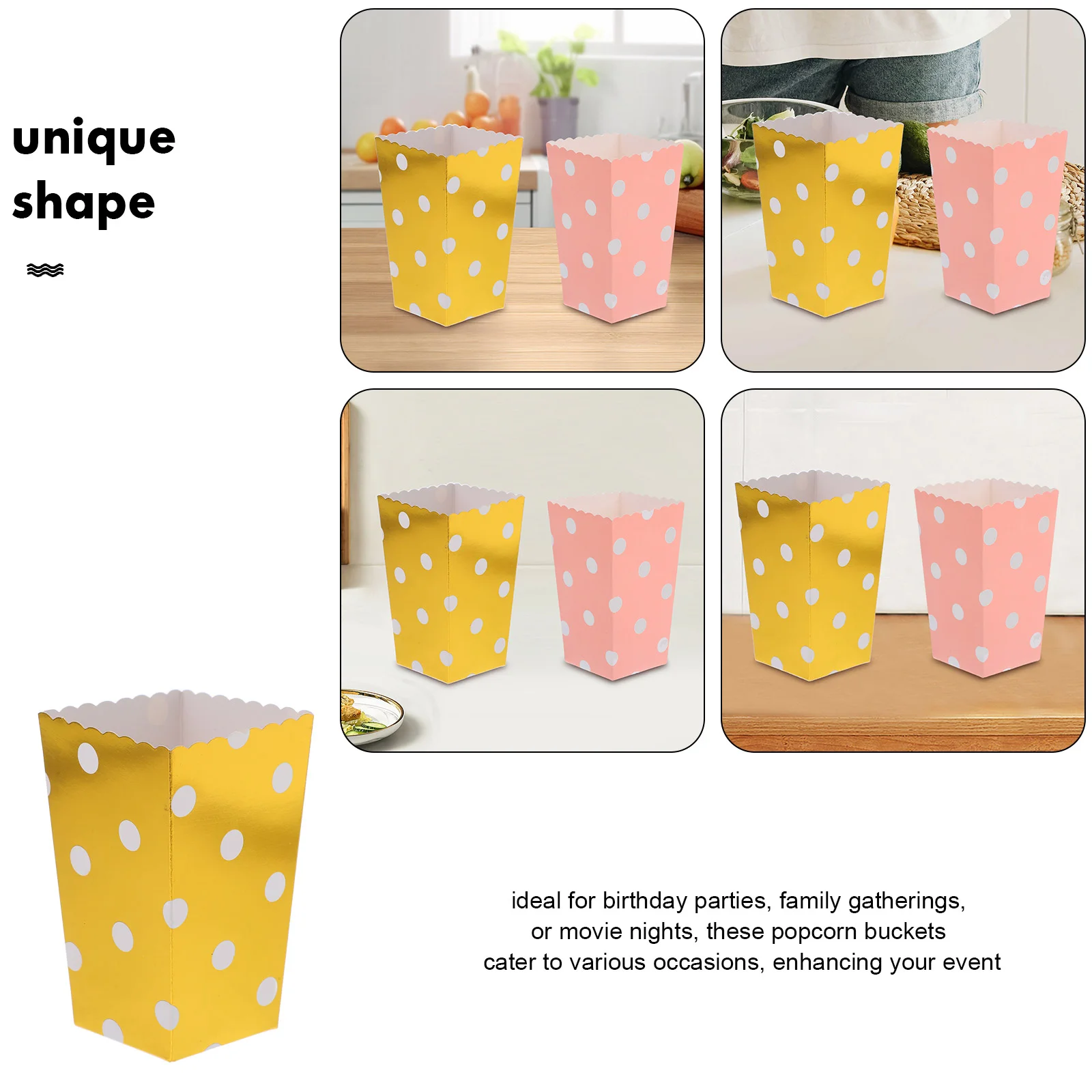 24 Pcs Popcorn Bucket Small Boxes Microwave Paper Bag Tubs Candies Dotted Bags Pink Yellow Holders Snack Buckets for Parties