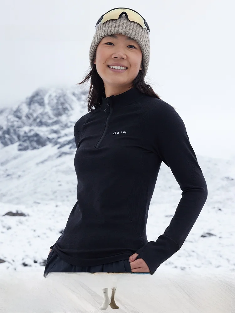 BEIN SPACE New Women's Long Sve Base irt Thiened Wool Inteated Outdoor Sports Top J032 Warm Function Innerwear