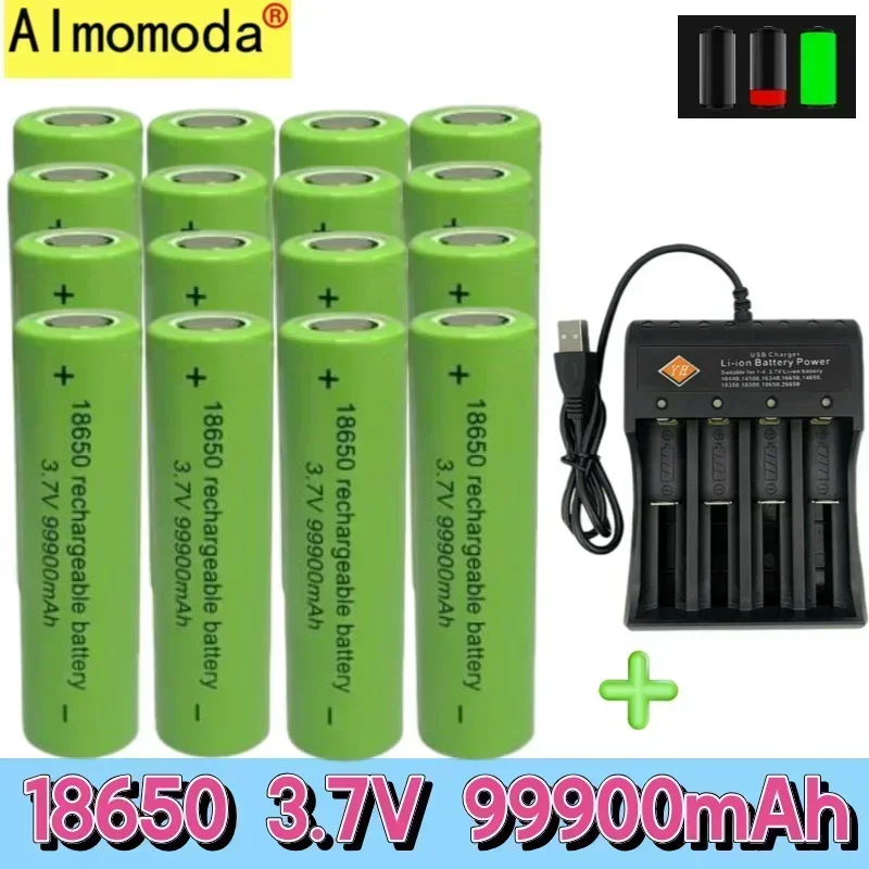 Batteria originale al 18650 con batteria ricaricabile agli ioni di litio di grande capacità 99900Mah 3.7V + caricabatterie, spedizione gratuita