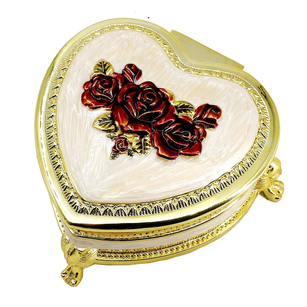 SOFTALK Heart Emboss Alloy Metal Antique Jewelry Musical Boxes Christmas Birthday Valentine's Day Gifts