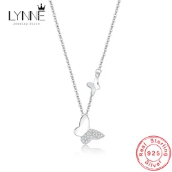 New 925 Sterling Silver Fashion Double Butterfly Zircon Pendant Necklaces Women Gift Jewelry Rhinestone T Shirt Clavicular Chain