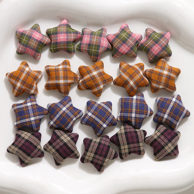 Korean Ins Retro Plaid Star Fabric Buttons, DIY Craft Accessories for Earrings, Hair Clips, Hats and Bag Decoration