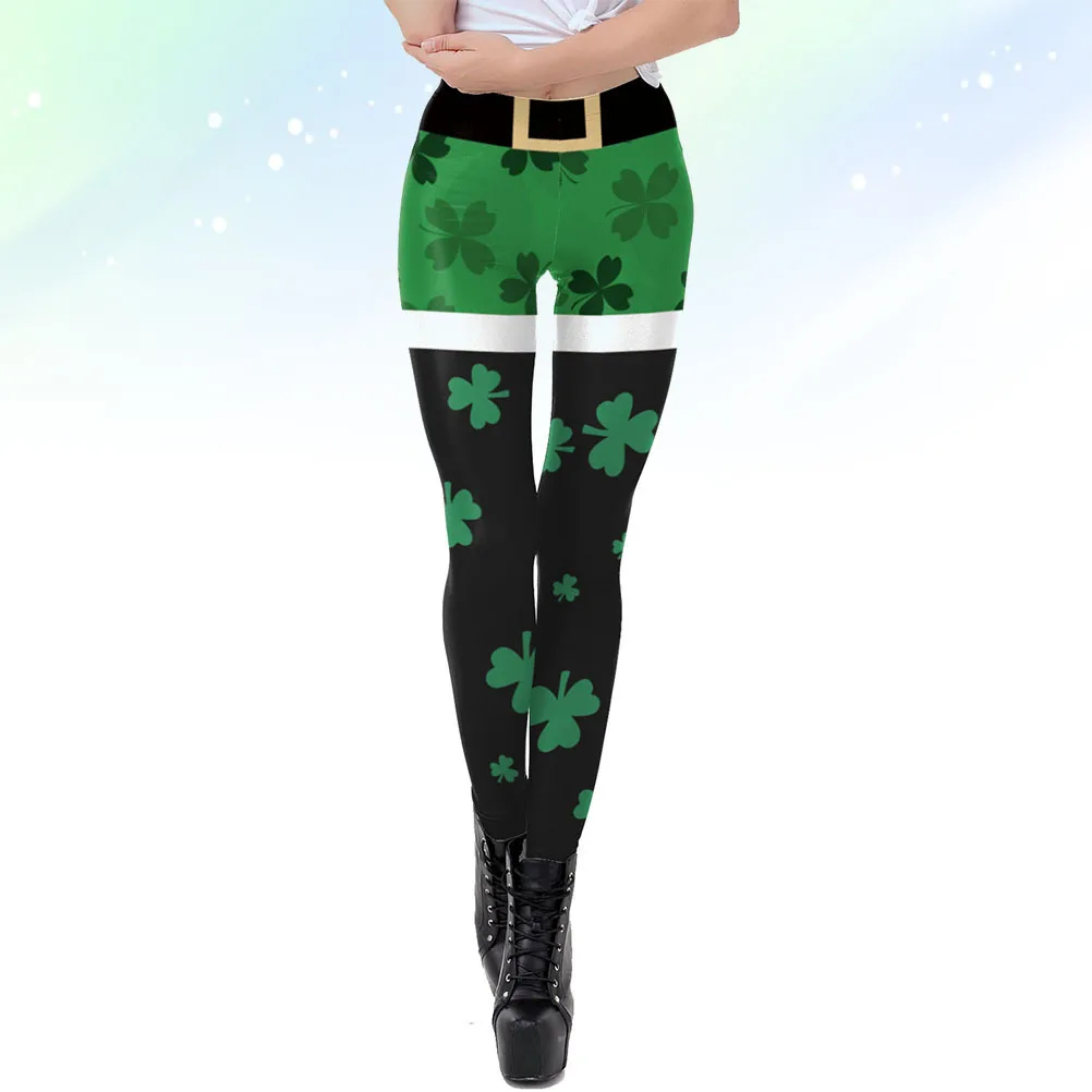 

3D Printing Yoga Leggings for Women High Waist Athletic Pants Shamrock Design Breathable Sports Trousers Fitness Running L