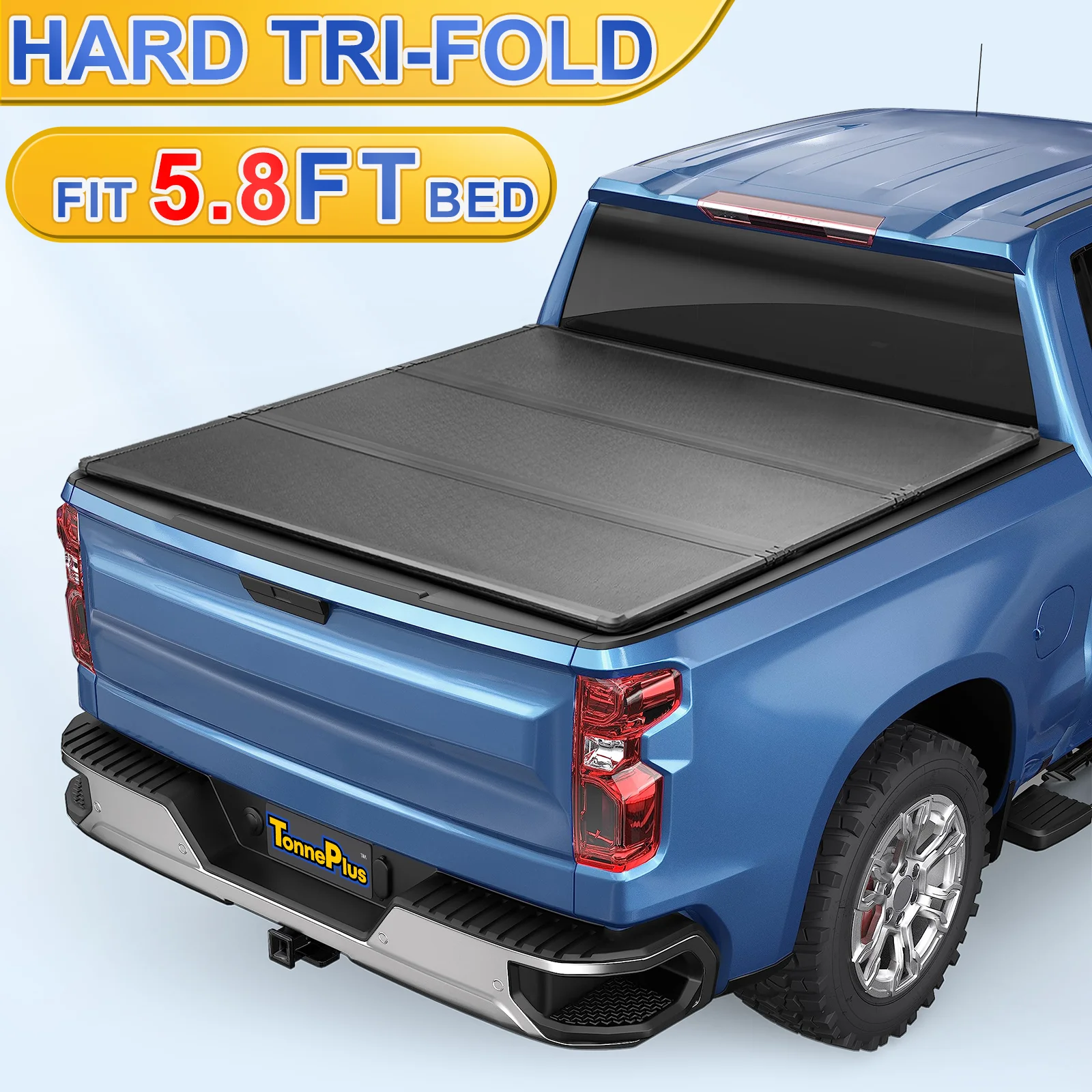 

TonnePlus FRP Жесткий тройной складной чехол Tonneau Чехлы на грузовик для кровати Silverado 1500 5.8FT 2019-2024 гг.; Кровать 5,8 дюйма 69,3 дюйма