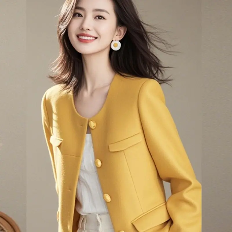 Blazer feminino jaquetas primavera outono amarelo casaco feminino demi-temporada manga longa grande bonito jovem 2025 tendência estilo coreano