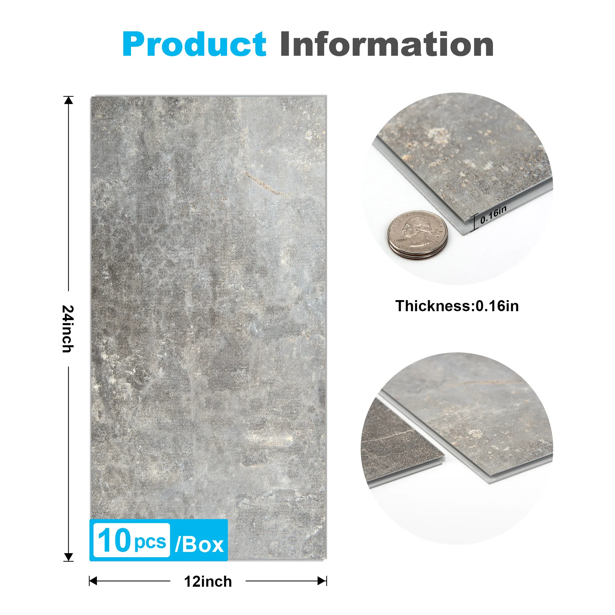 10pcs Box Marble Pattern Snap-Together Wall Tiles-Easy Install Luxury Design, Gray/White Modern Wall Panels, 24"x12