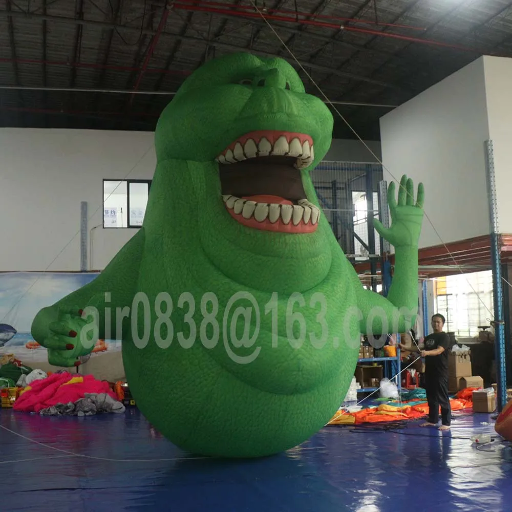 Outdoor Halloween Inflatable Slimer Ghost With Led Lights Blower Inflatable Green Monster Blow Up Devil For Festival Decoration