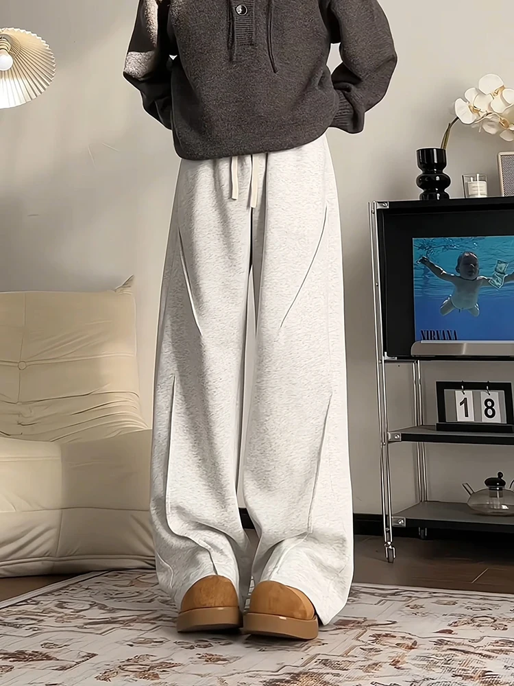 

Retro Loose Men's Casual Pants White ey Knife Wide Leg Autumn Winter Straight Tube Loose Casual Trousers