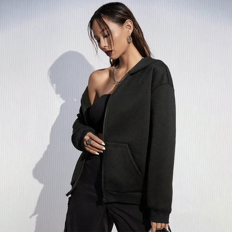 2026 Brand New Women's Hoodies High Quality Pure Color Zip-up Hooded SweatshirtsAutumn Female Urban Casual Fashion Warm Jackets