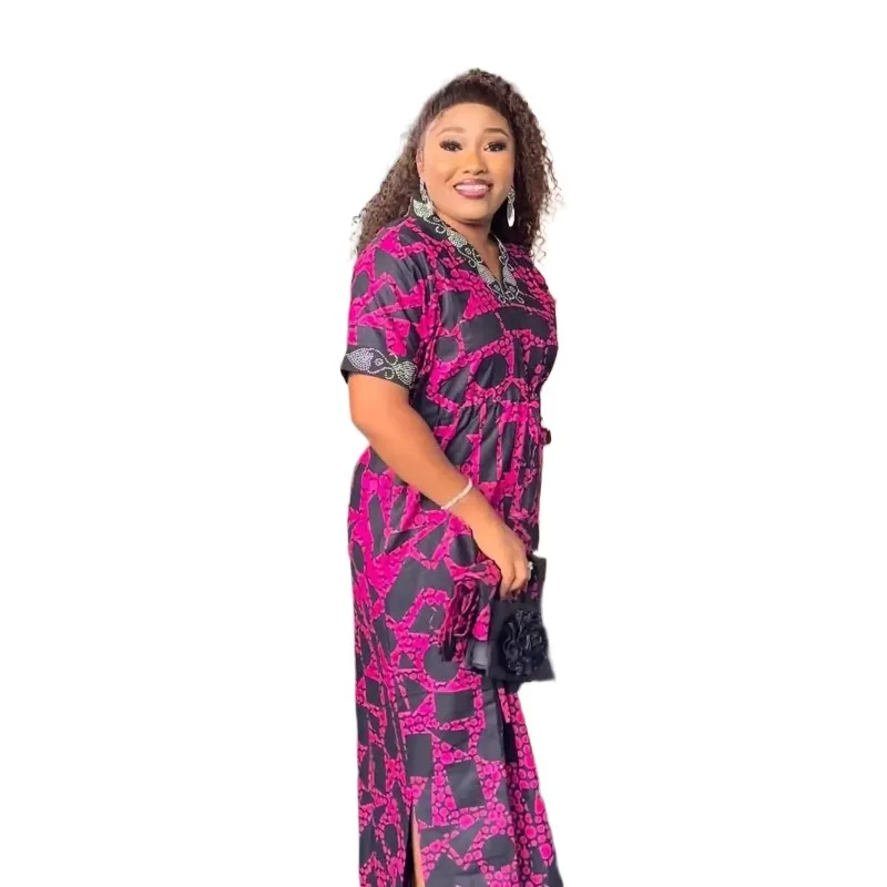 

African Dresses for Women Elegant 2024 Summer Fashion V-neck Kaftan Abayas Boubou Robe Dashiki Ankara Print Outfit Evening Gowns