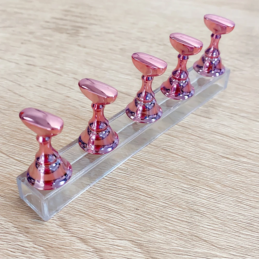 5 Stuks Roze Magnetische Nail Art Display Nep Nagels Tips Praktijk UV Gel Polish Schaakbord Tonen Plank DIY manicure Ontwerp Tools 1