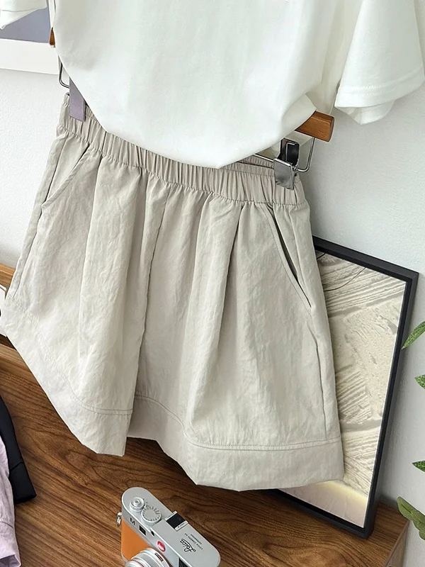 

Широкие брюки с высокой талией больших размеров, повседневные женские шорты с эластичной резинкой на талии и карманами, летние, в корейском стиле, свободного кроя, для повседневной носки