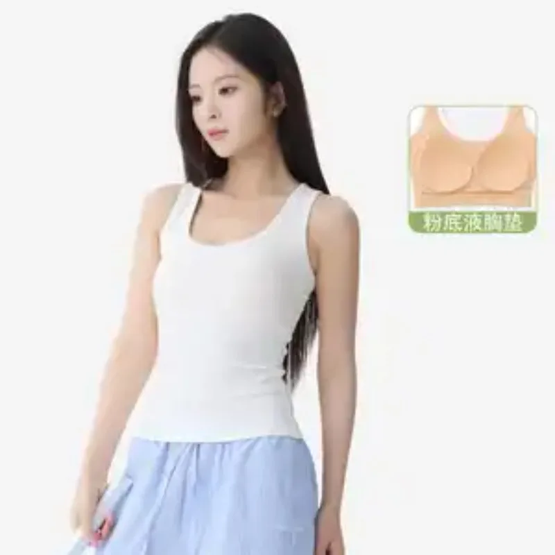 Women Ribbed  Top Wide Strap Hide Armpit Fat Built In Liquid Concealer Pad One Piece Daily Camisole
