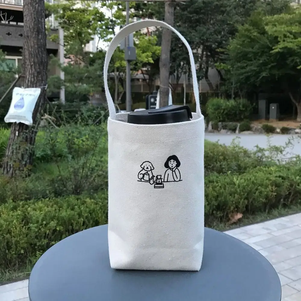 1PC Portable Milk Tea Tote Bag Canvas Eco-friendly Handbag Carrying Insulated Cup Cover Umbrella Bag Handheld Bag