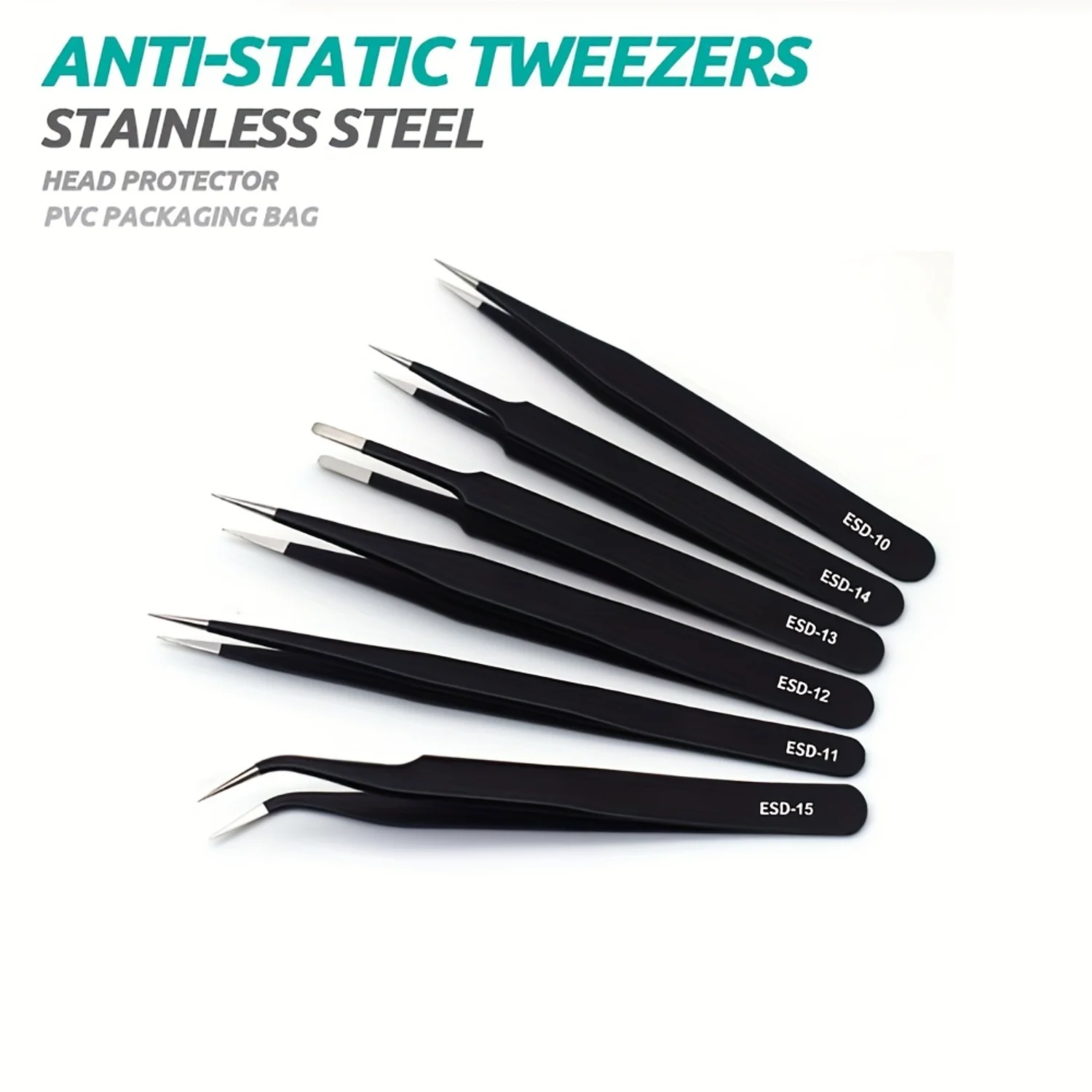 6pcs Ultimate Precision Long Tweezers Set - ESD Safe & Anti-Static Stainless Steel Tools - Perfect for Electronics Repair, Solde
