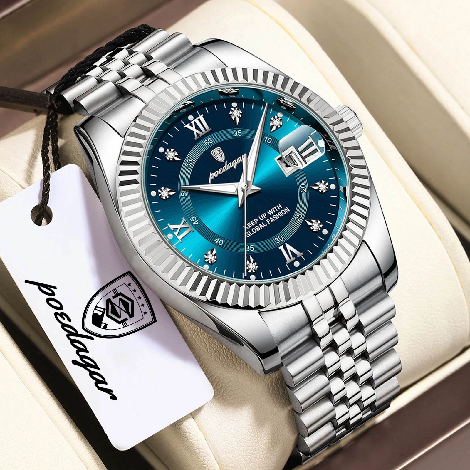 POEDAGAR Original Men Wristwatch Waterproof Luminous Date Business Man Clock Stainless Steel Quartz Military Men's Watches Reloj