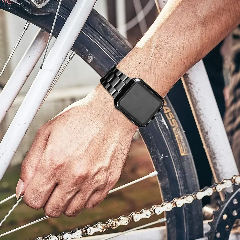 สายรัดโลหะ + เคสสำหรับ Apple Watch ชิ้น9 8 7 45มม. 41มม. สายรัดข้อมือสแตนเลสสำหรับ6 5 4 SE 44มม. 40มม. 3 42มม. 38มม.