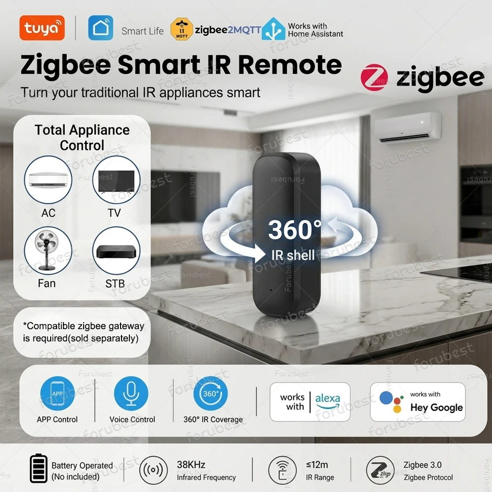 Zigbee IR Remote Control Wireless Universal Infrared Controller with Temp Humidity Sensor Zigbee2mqtt TUYA Smart Life Automation