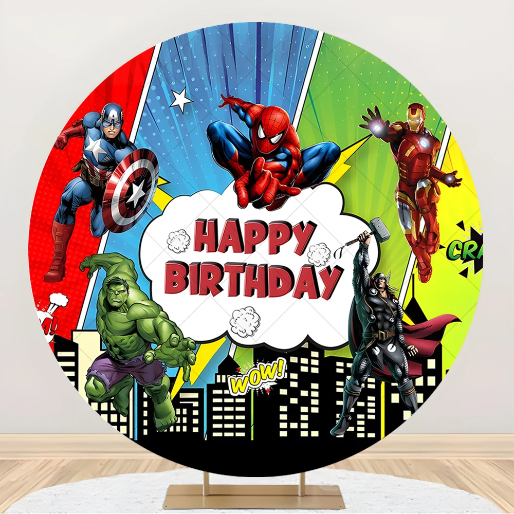 Spiderman Superhero Child Birthday Party Room Round Backdrop Custom Marvel Theme Photography Poster Studio Decoration Background