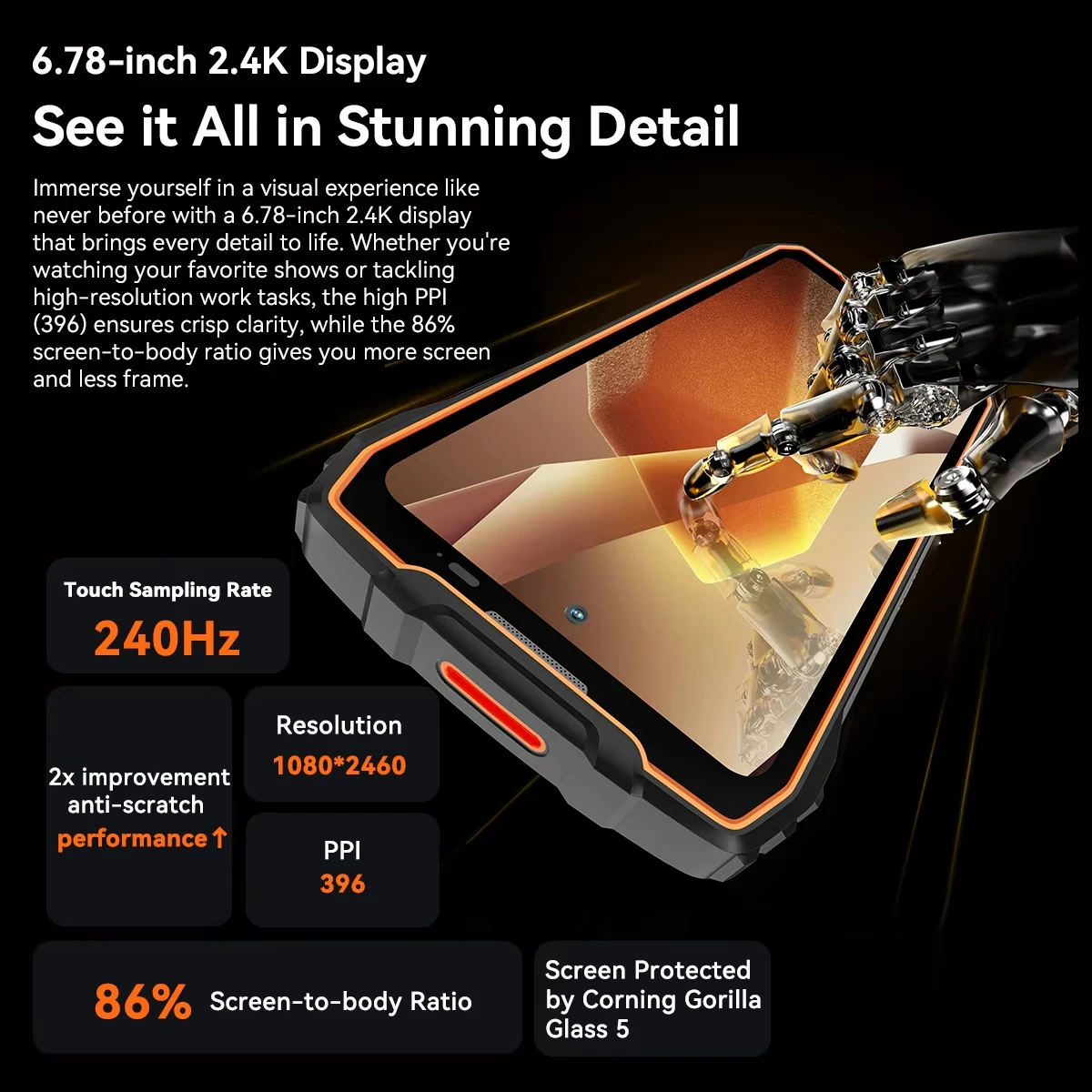 Blackview 5G AI Smartphone Incassable BL7000, Dimensity 6030 24Go 256Go, Caméra AI 50MP, 6,78'' 2.4K 120Hz Écran, Batterie 7500mAh, Téléphone Robuste IP68/IP69K, Triple Fente Carte, NFC GPS Orange Blackview 5G AI Smartphone Incassable BL7000, Dimensity 6030 24Go 256Go, Caméra AI 50MP, 6,78'' 2.4K 120Hz Écran, Batterie 7500mAh, Téléphone Robuste IP68/IP69K, Triple Fente Carte, NFC GPS Orange