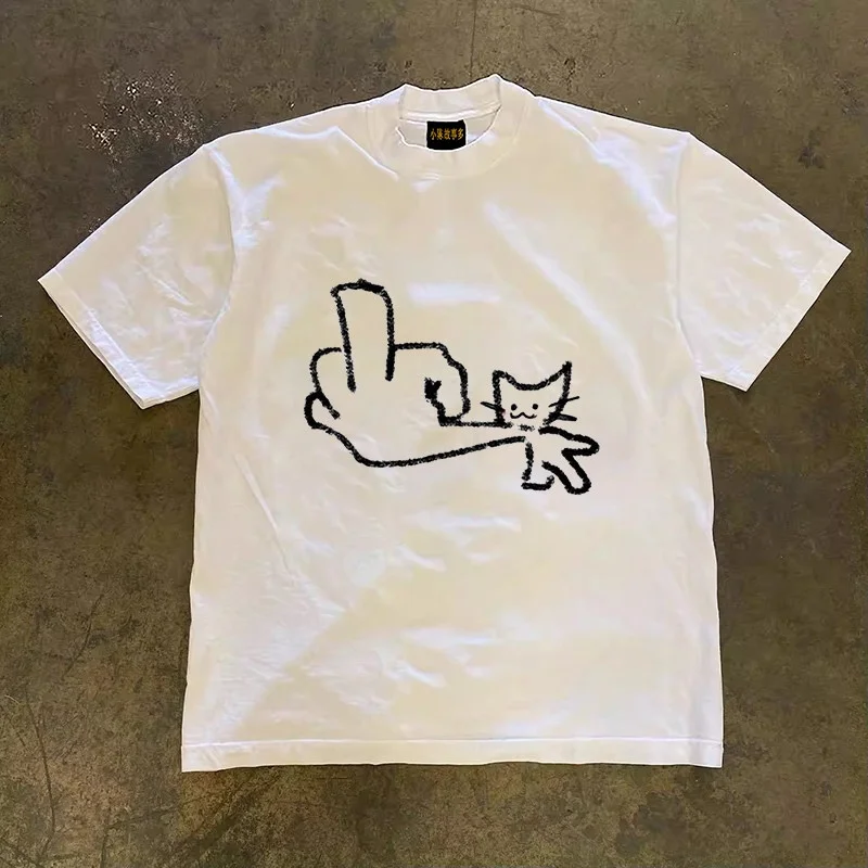 Pure Cotton Double Thread 3A260g Short Sleeve T-Shirt Loose Fit Unisex Breathable Comfortable American Retro Style Printed Tee