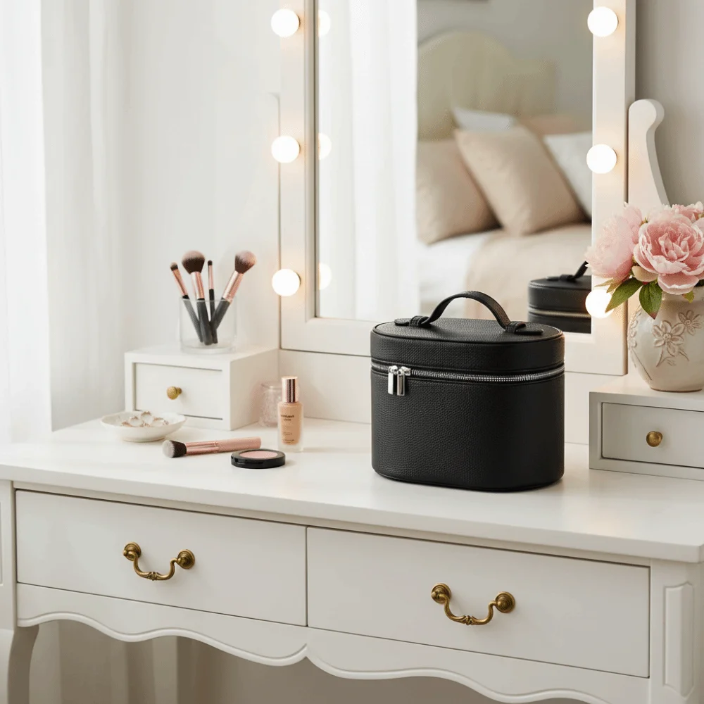 Large Capacity Cosmetic Box PU Leather Waterproof Makeup Bag Zipper Closure Internal Storage Box Toiletry Pouch Gift Idea