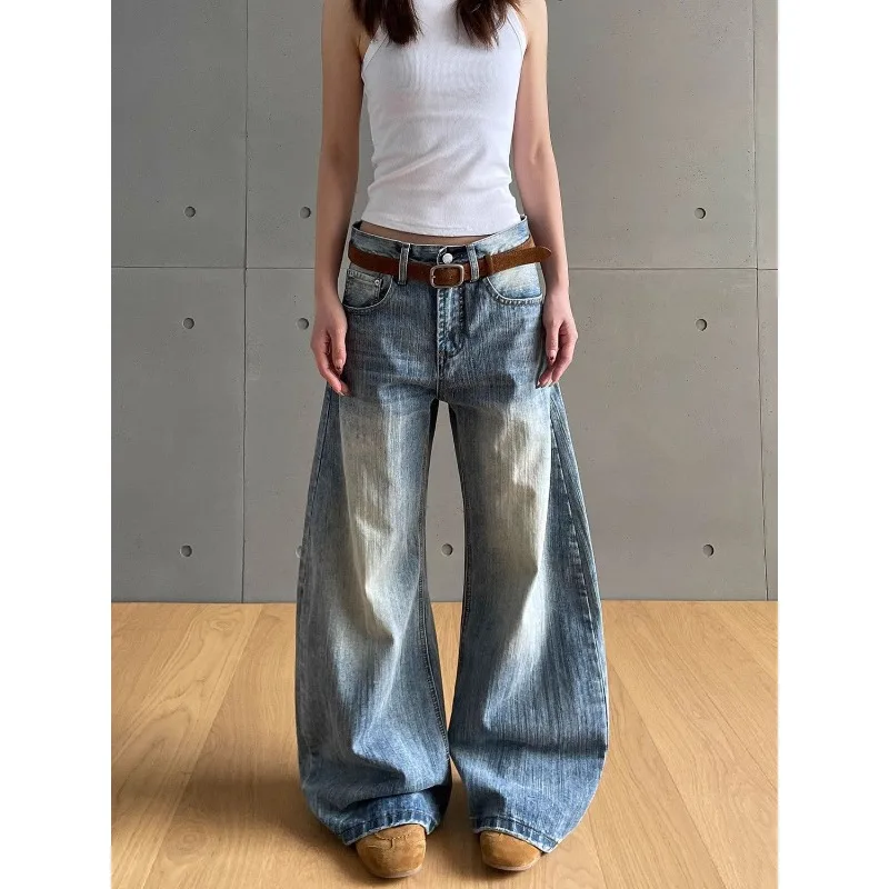 

Women's Vintage Y2K Harajuku Eclectic Waif Jeans Grunge Casual 2000s Pants American Street Washed Pockets Denim Trouser